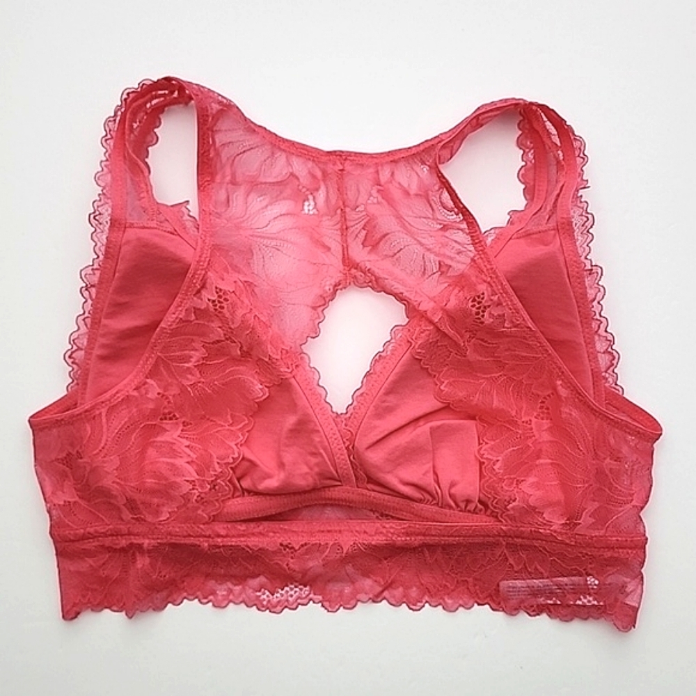 ⭐️3/ $30⭐️ Auden Lightly  Lined Lace Pink Longline Bralette Deep Plunge Sz Med - Picture 9 of 14